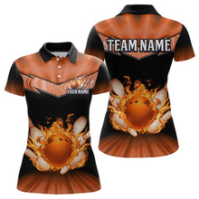 Load image into Gallery viewer, Orange Flame Bowling Team Shirt Customized Polo &amp; Quarter-Zip Bowling Team Jersey for Women QZT838