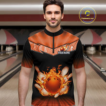 Load image into Gallery viewer, Orange Flame Bowling Team Shirt Customized Polo &amp; Quarter-Zip Bowling Team Jersey for Men QZT838
