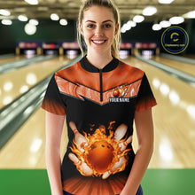 Load image into Gallery viewer, Orange Flame Bowling Team Shirt Customized Polo &amp; Quarter-Zip Bowling Team Jersey for Women QZT838