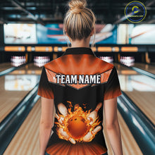 Load image into Gallery viewer, Orange Flame Bowling Team Shirt Customized Polo &amp; Quarter-Zip Bowling Team Jersey for Women QZT838