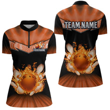 Load image into Gallery viewer, Orange Flame Bowling Team Shirt Customized Polo &amp; Quarter-Zip Bowling Team Jersey for Women QZT838