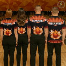 Load image into Gallery viewer, Orange Flame Bowling Team Shirt Customized Polo &amp; Quarter-Zip Bowling Team Jersey for Women QZT838