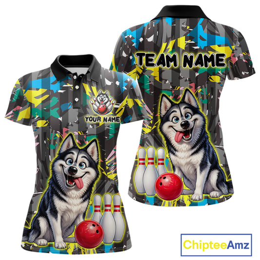 Funny Husky Bowling Shirt for Women Custom Bowling Team Jersey Polo & Quarter-Zip QZT971