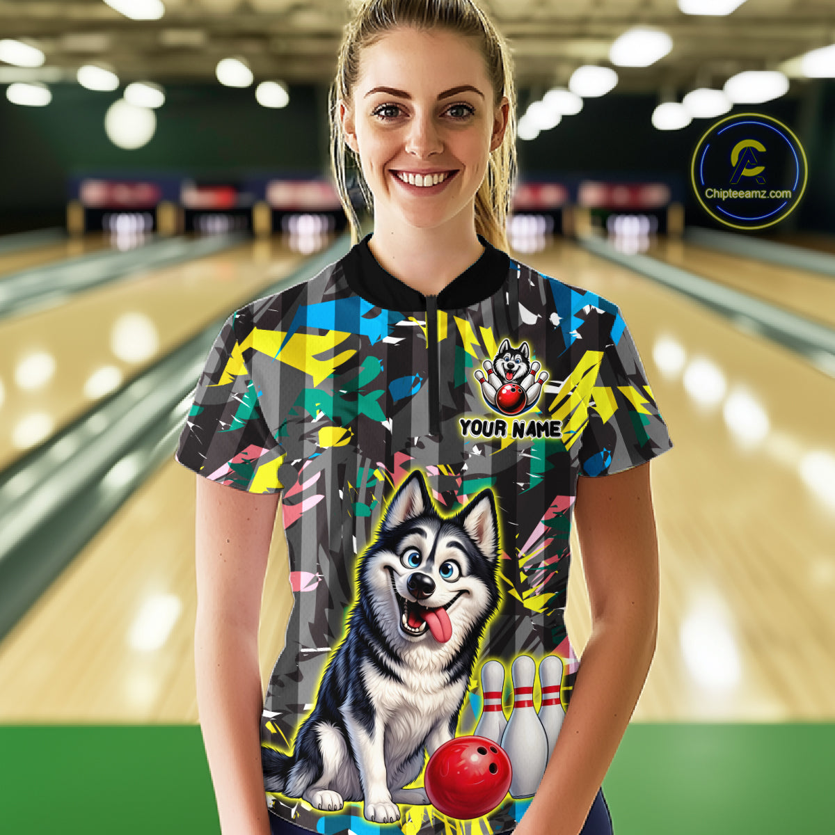 Funny Husky Bowling Shirt for Women Custom Bowling Team Jersey Polo & Quarter-Zip QZT971