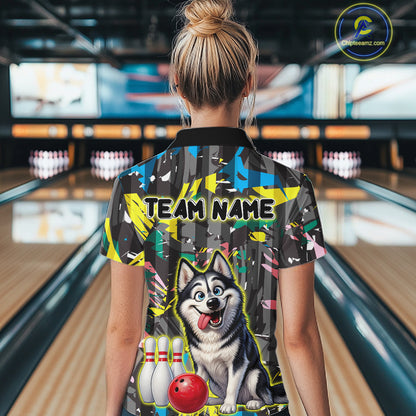 Funny Husky Bowling Shirt for Women Custom Bowling Team Jersey Polo & Quarter-Zip QZT971