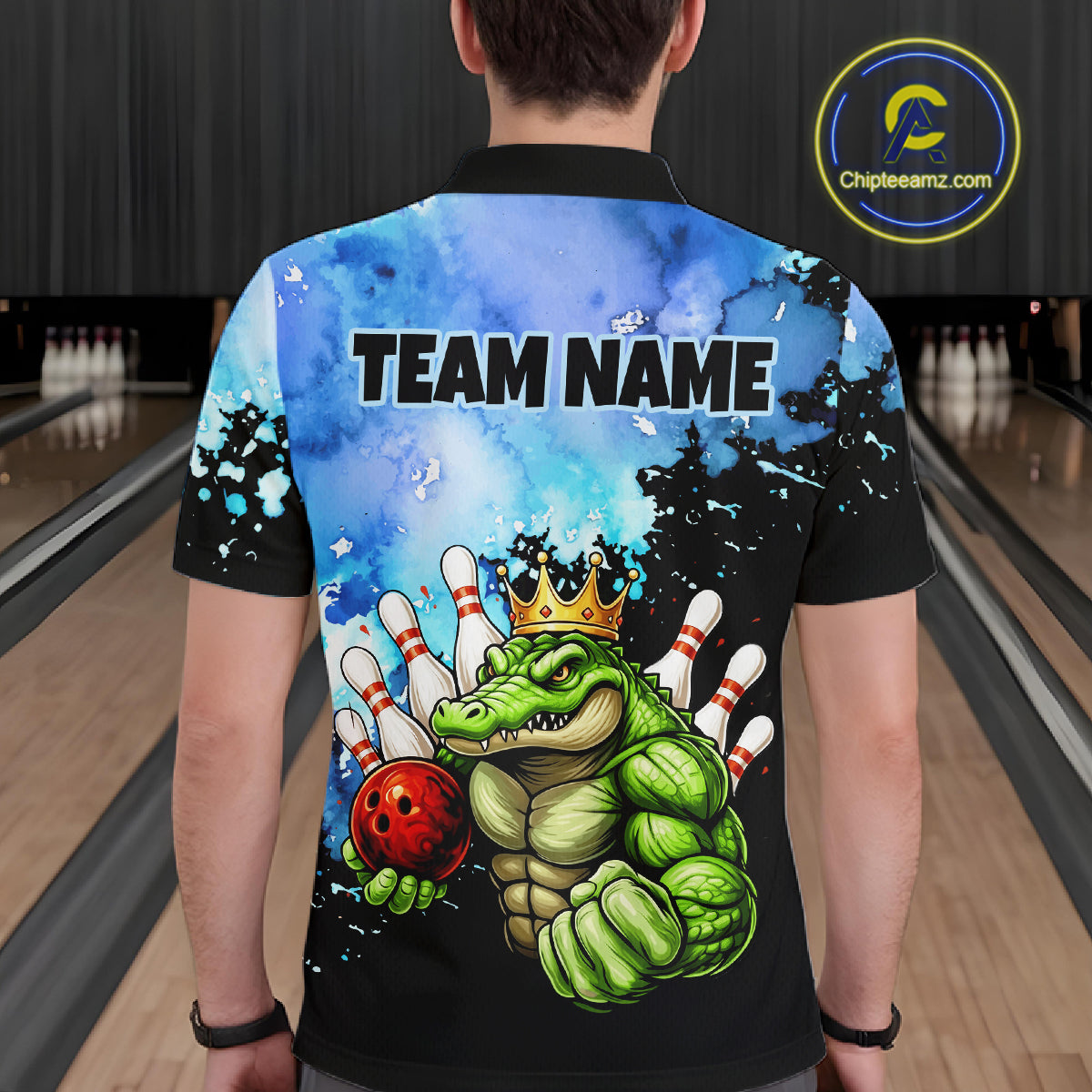 Custom Blue Funny Crocodile Bowling Shirt for Men Alligator Bowling Jersey Polo & 1/4-Zip QZT1250