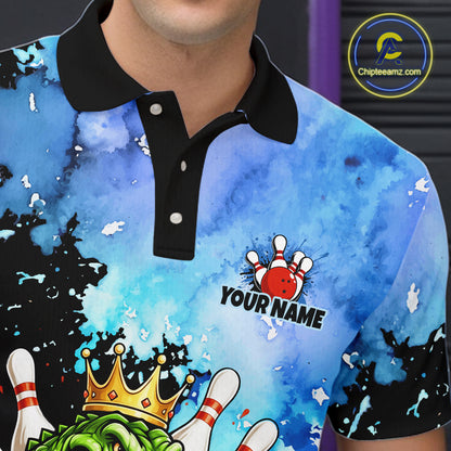 Custom Blue Funny Crocodile Bowling Shirt for Men Alligator Bowling Jersey Polo & 1/4-Zip QZT1250