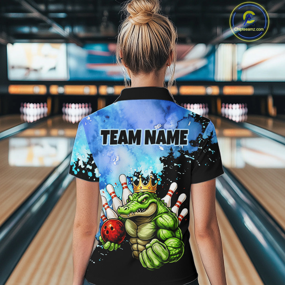 Custom Blue Funny Crocodile Bowling Shirt for Women Alligator Bowling Jersey Polo & 1/4-Zip QZT1250