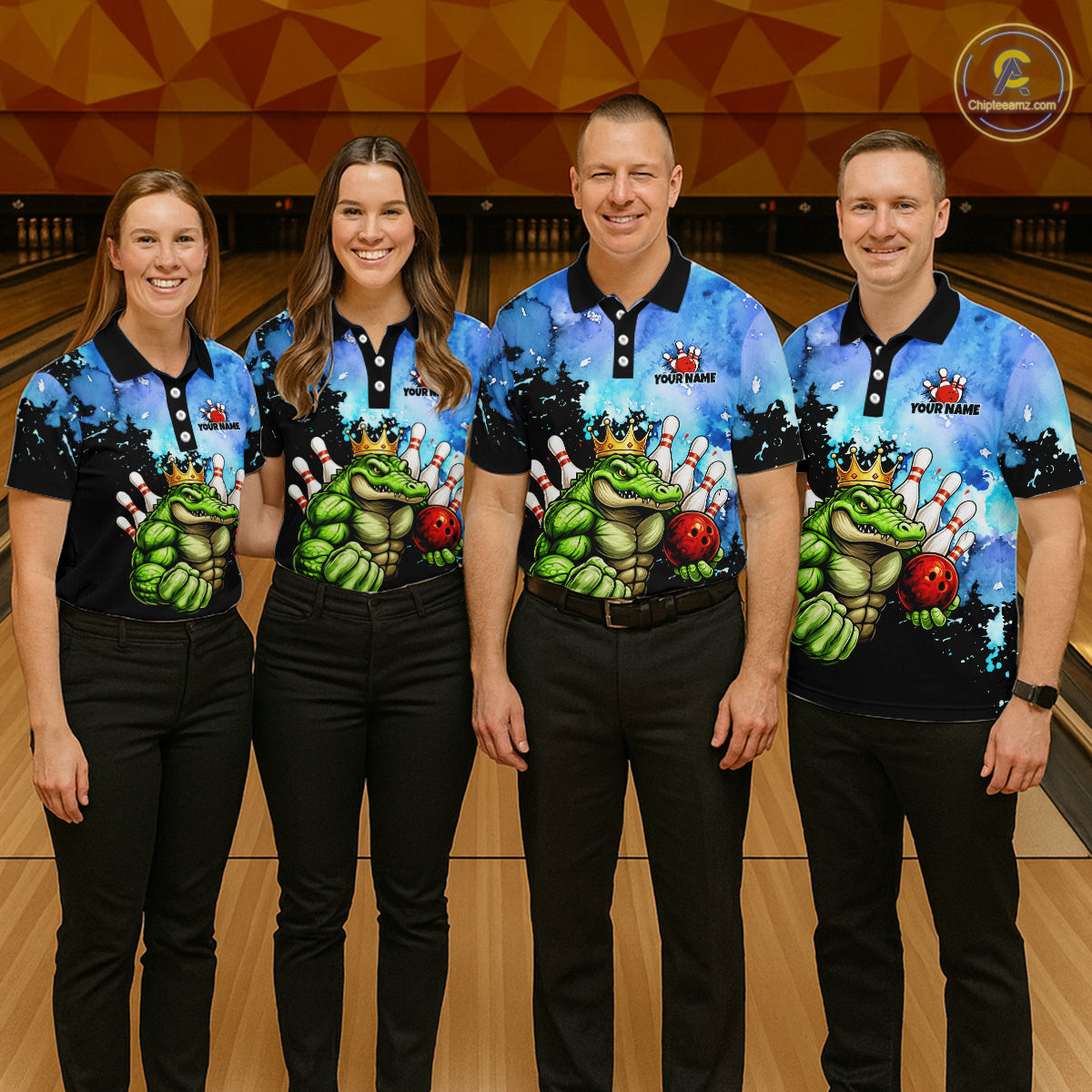 Custom Blue Funny Crocodile Bowling Shirt for Men Alligator Bowling Jersey Polo & 1/4-Zip QZT1250