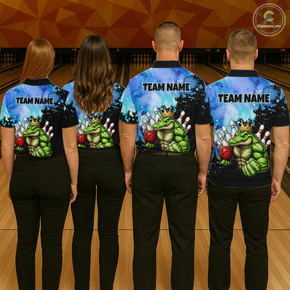 Custom Blue Funny Crocodile Bowling Shirt for Men Alligator Bowling Jersey Polo & 1/4-Zip QZT1250