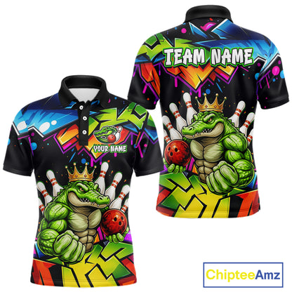 Custom Colorful Funny Crocodile Bowling Shirt for Men Alligator Bowling Jersey Polo & 1/4-Zip QZT1251