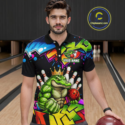 Custom Colorful Funny Crocodile Bowling Shirt for Men Alligator Bowling Jersey Polo & 1/4-Zip QZT1251