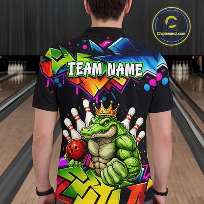 Custom Colorful Funny Crocodile Bowling Shirt for Men Alligator Bowling Jersey Polo & 1/4-Zip QZT1251