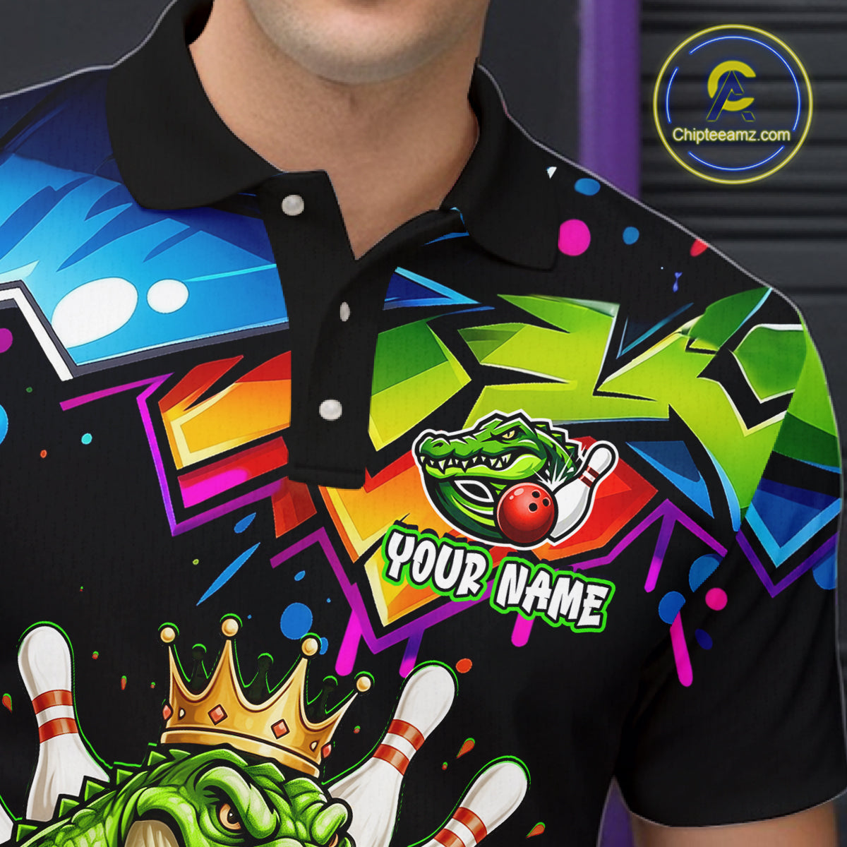Custom Colorful Funny Crocodile Bowling Shirt for Men Alligator Bowling Jersey Polo & 1/4-Zip QZT1251