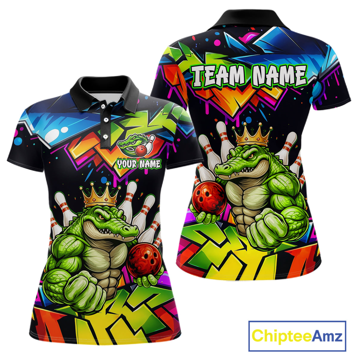 Custom Colorful Funny Crocodile Bowling Shirt for Women Alligator Bowling Jersey Polo & 1/4-Zip QZT1251
