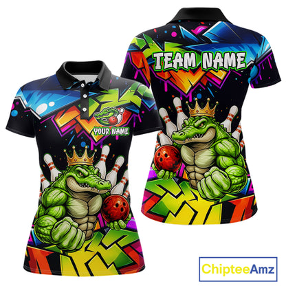 Custom Colorful Funny Crocodile Bowling Shirt for Women Alligator Bowling Jersey Polo & 1/4-Zip QZT1251