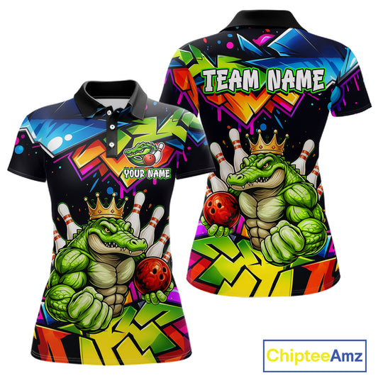 Custom Colorful Funny Crocodile Bowling Shirt for Women Alligator Bowling Jersey Polo & 1/4-Zip QZT1251