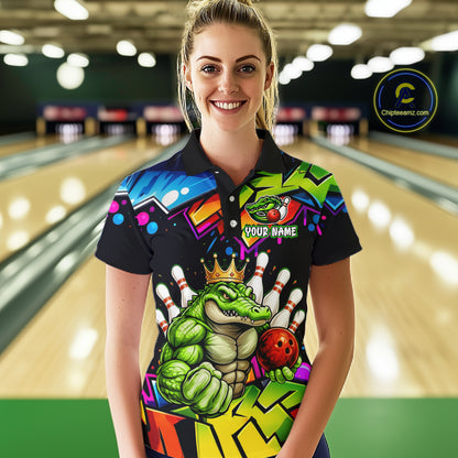 Custom Colorful Funny Crocodile Bowling Shirt for Women Alligator Bowling Jersey Polo & 1/4-Zip QZT1251