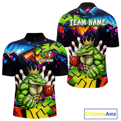 Custom Colorful Funny Crocodile Bowling Shirt for Men Alligator Bowling Jersey Polo & 1/4-Zip QZT1251