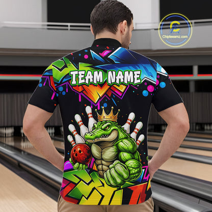 Custom Colorful Funny Crocodile Bowling Shirt for Men Alligator Bowling Jersey Polo & 1/4-Zip QZT1251
