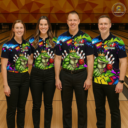 Custom Colorful Funny Crocodile Bowling Shirt for Men Alligator Bowling Jersey Polo & 1/4-Zip QZT1251