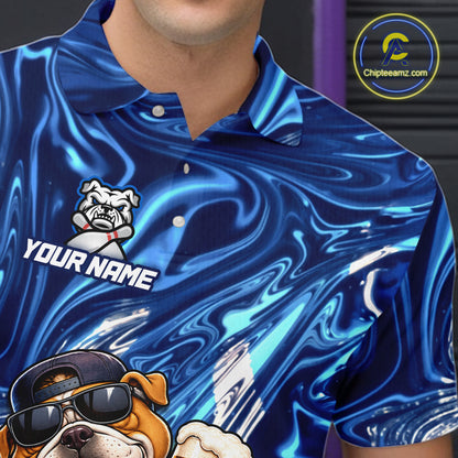 Custom Blue Funny Bulldog & Beer Bowling Shirts Bowling Jersey QZT1331