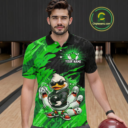 Custom Green Funny Duck Bowling Shirts for Men Bowling Jersey QZT1329