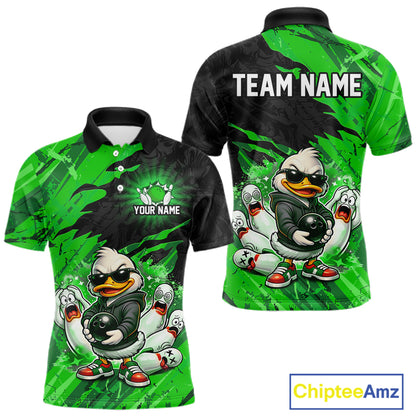 Custom Green Funny Duck Bowling Shirts for Men Bowling Jersey QZT1329