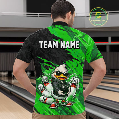 Custom Green Funny Duck Bowling Shirts for Men Bowling Jersey QZT1329
