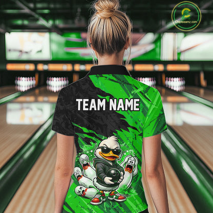 Custom Green Funny Duck Bowling Shirts for Women Bowling Jersey QZT1329