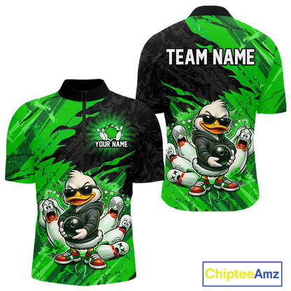 Custom Green Funny Duck Bowling Shirts for Men Bowling Jersey QZT1329