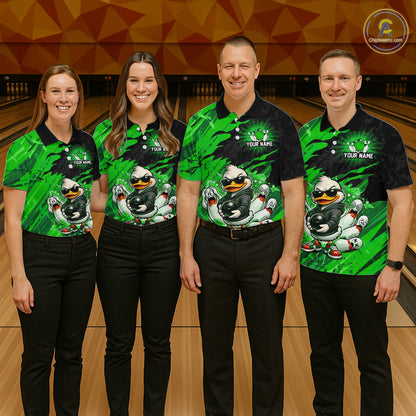 Custom Green Funny Duck Bowling Shirts for Men Bowling Jersey QZT1329