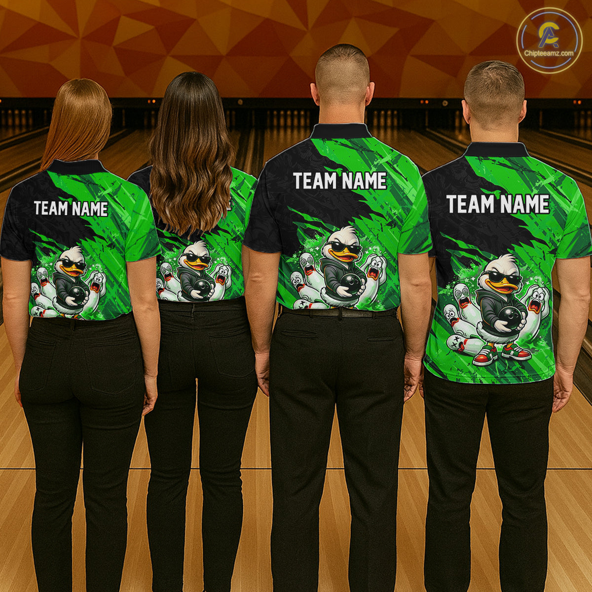 Custom Green Funny Duck Bowling Shirts for Men Bowling Jersey QZT1329