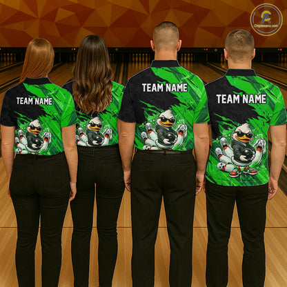 Custom Green Funny Duck Bowling Shirts for Men Bowling Jersey QZT1329