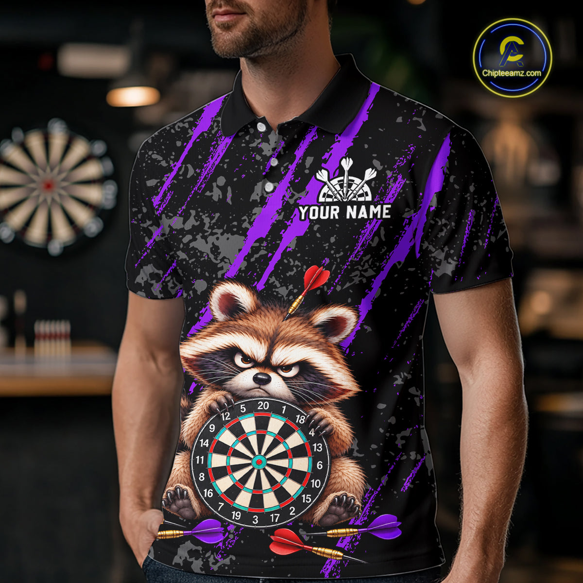 Custom Funny Raccoon Dart Shirt for Men Dartboard Dart Jersey Polo & 1/4-Zip DHT100