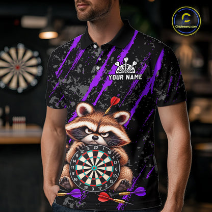 Custom Funny Raccoon Dart Shirt for Men Dartboard Dart Jersey Polo & 1/4-Zip DHT100