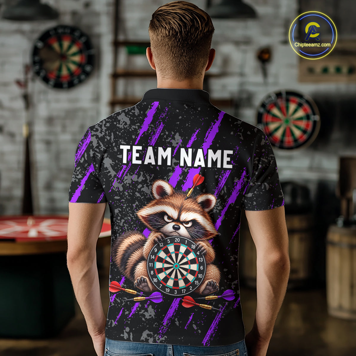 Custom Funny Raccoon Dart Shirt for Men Dartboard Dart Jersey Polo & 1/4-Zip DHT100