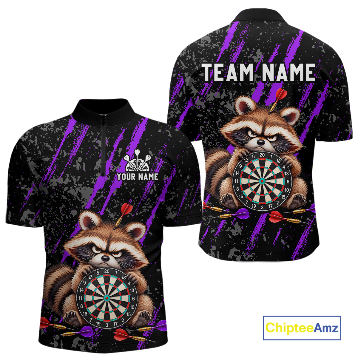 Custom Funny Raccoon Dart Shirt for Men Dartboard Dart Jersey Polo & 1/4-Zip DHT100
