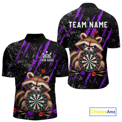 Custom Funny Raccoon Dart Shirt for Men Dartboard Dart Jersey Polo & 1/4-Zip DHT100
