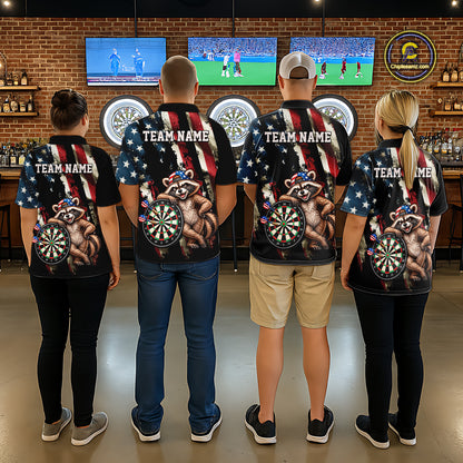 Custom American Flag Raccoon Dart Shirt for Men Patriotic Dart Team Jersey Polo & 1/4-Zip DHT103