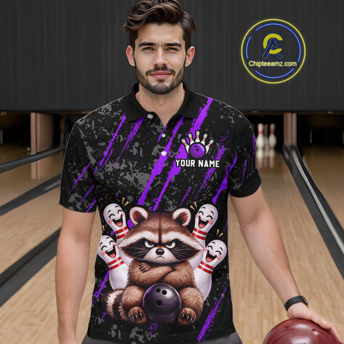 Custom Purple Funny Raccoon Bowling Shirt for Men Funny Bowling Jersey League QZT1399