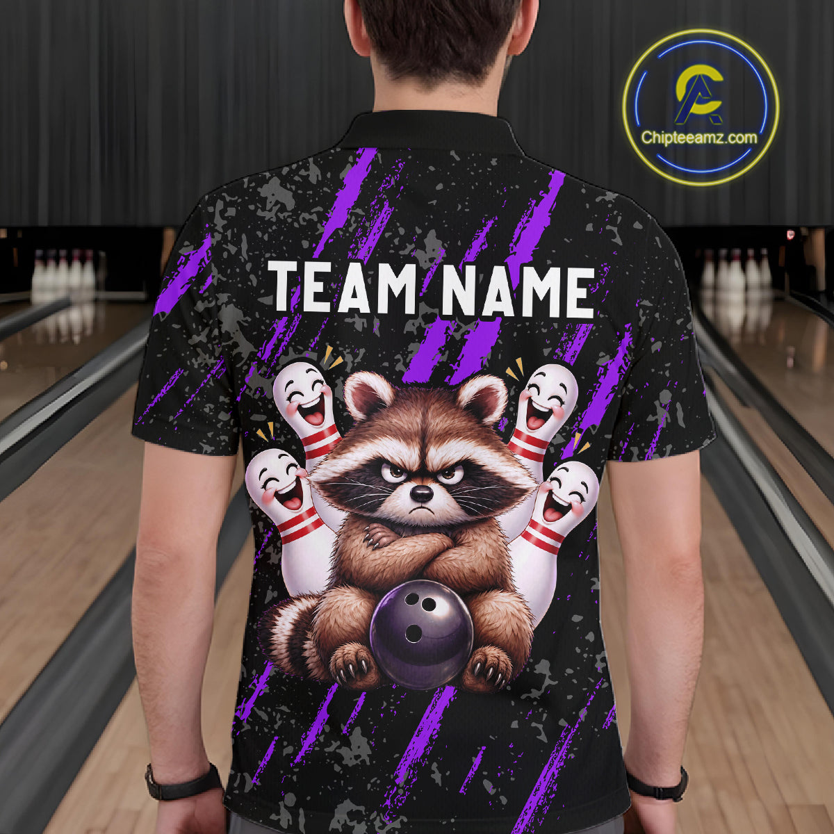 Custom Purple Funny Raccoon Bowling Shirt for Men Funny Bowling Jersey League QZT1399