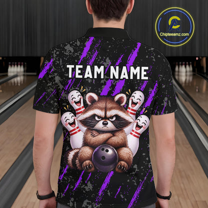 Custom Purple Funny Raccoon Bowling Shirt for Men Funny Bowling Jersey League QZT1399