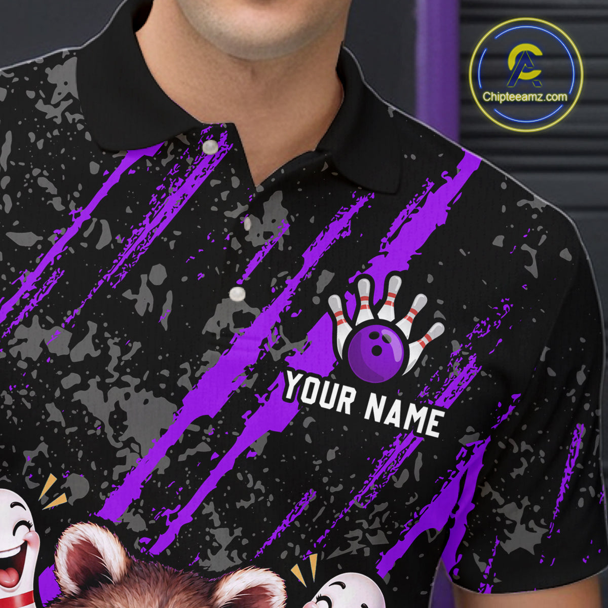 Custom Purple Funny Raccoon Bowling Shirt for Men Funny Bowling Jersey League QZT1399