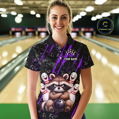 Custom Purple Funny Raccoon Bowling Shirt for Women Funny Bowling Jersey League QZT1399