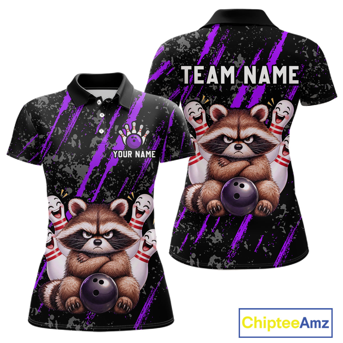 Custom Purple Funny Raccoon Bowling Shirt for Women Funny Bowling Jersey League QZT1399