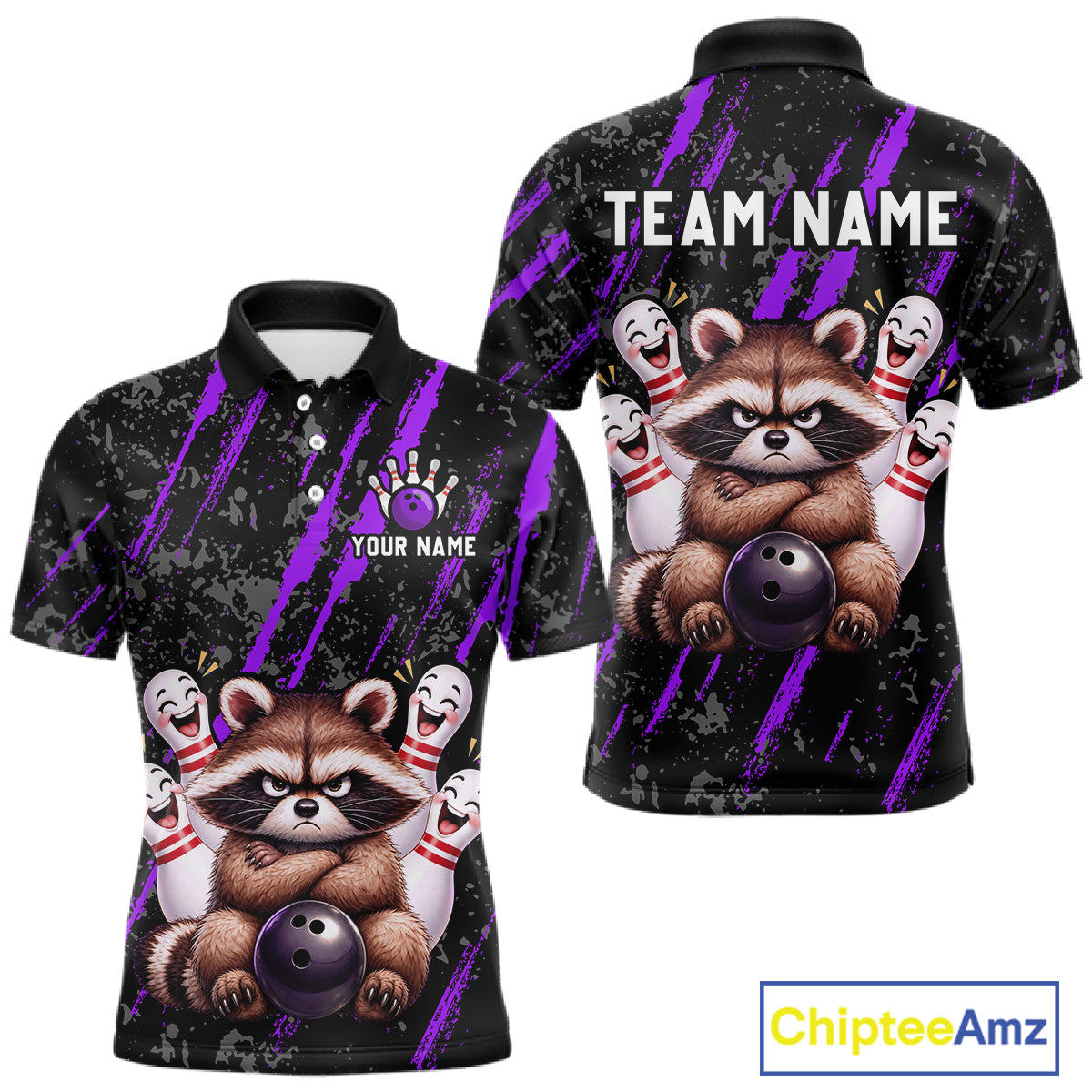 Custom Purple Funny Raccoon Bowling Shirt for Men Funny Bowling Jersey League QZT1399