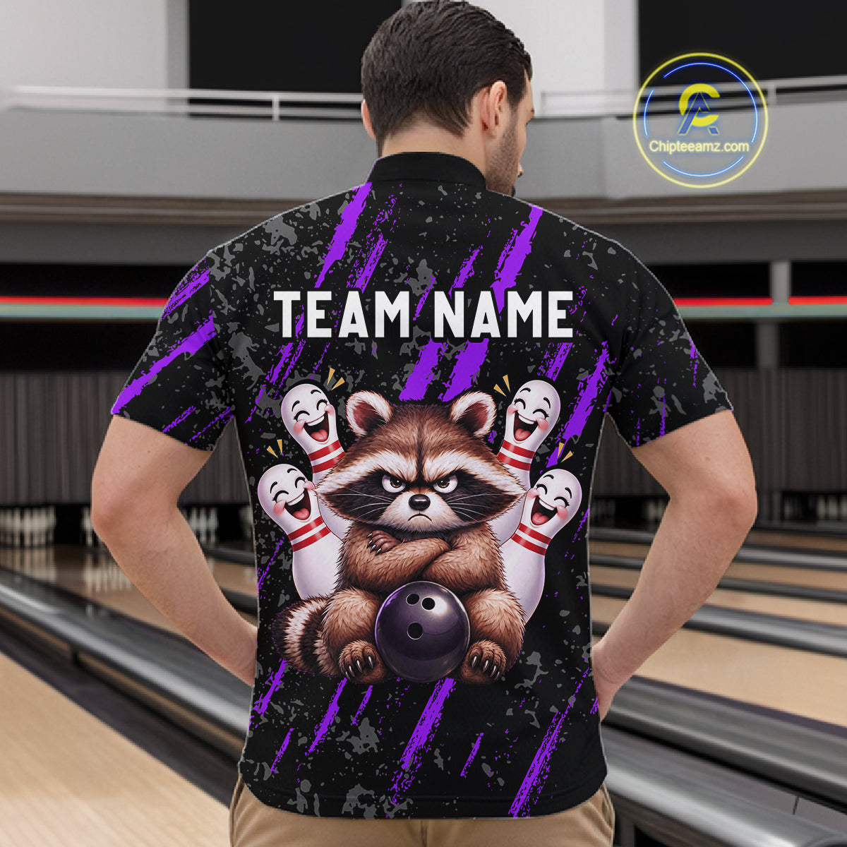 Custom Purple Funny Raccoon Bowling Shirt for Men Funny Bowling Jersey League QZT1399