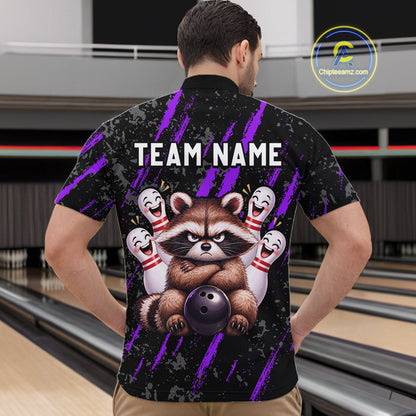 Custom Purple Funny Raccoon Bowling Shirt for Men Funny Bowling Jersey League QZT1399