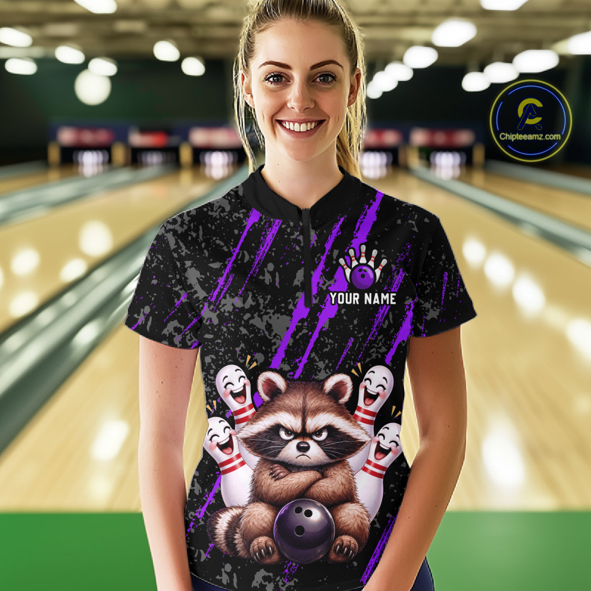 Custom Purple Funny Raccoon Bowling Shirt for Women Funny Bowling Jersey League QZT1399